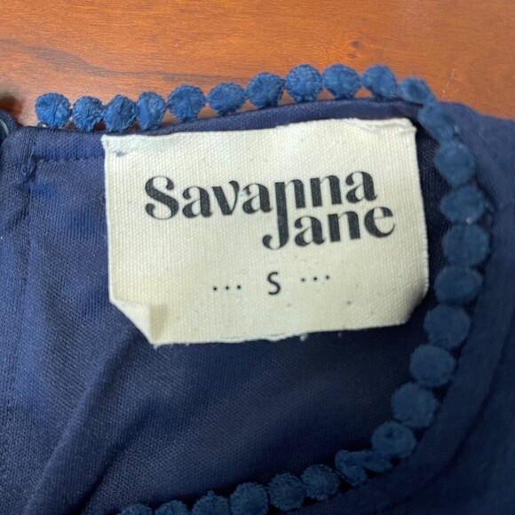 Savanna Jane Embroidered Summer Casual Flowy Sun Dress in Navy. Size S. - Picture 5 of 11